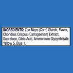 White label panel listing ingredients such as Zea Mays (corn) starch, sucralose, citric acid and color additives.