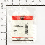 Sealed clear plastic packaging labeled Briggs & Stratton with part number 692317 and text ‘CONNECTOR-HOSE’ on an inch grid