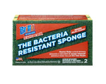 Front-facing product package of Brillo Basics Estracell heavy-duty scrub sponge with bold 'THE BACTERIA RESISTANT SPONGE' text