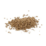 Pile of coarse brown granular insecticide product on a white background