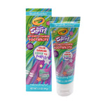 Tube and boxed package of Brush Buddies Crayola Swirl anticavity fluoride toothpaste with colorful swirl design