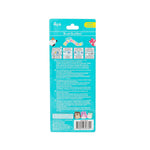 Back of Brush Buddies Squishmallows toothbrush 4-pack teal blister card with instructions, product text and small character illustrations