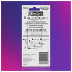 Back of The Doctor’s BrushPicks blister card showing usage text, diagram, and barcode on white card