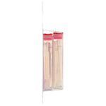 Side view of a blister pack showing two clear dispensing cases of interdental brushpicks with red caps
