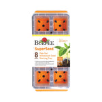 Top-down product shot of a Burpee SuperSeed 8-cell windowsill seed starting tray with orange silicone cells and branded packaging