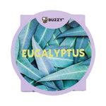 Circular top label showing eucalyptus leaves and the BUZZY logo with large 'EUCALYPTUS' text