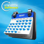 Illustrated desk calendar marked with many small bear icons and “Long Lasting Softness” text on a blue background.