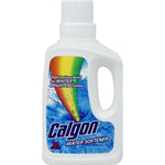 Close-up front view of Calgon water softener bottle with rainbow and splash label, 32 fl oz product photograph