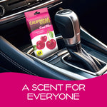 California Scents Coronado Cherry Scent Bloc package placed in a car center console beside gear shifter