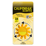 Yellow sun-shaped California Scents vent-spinner air freshener on branded yellow card