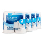 four packages of camco rv & marine 2-ply toilet tissue, each pack with 4 rolls and 500 sheets per roll