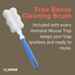 Graphic of a blue-handled white sponge-style cleaning brush with text offering a free bonus cleaning brush