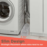 Slim clear mouse trap positioned beside a washing machine to show narrow 2.95-inch placement