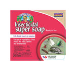 Close-up product label art for Captain Jack's Insecticidal Super Soap showing product name, insect images and usage text