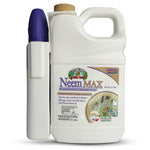 White jug of Captain Jack's Neem MAX ready-to-use spray with attached purple spray wand and product label visible