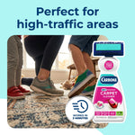 Lifestyle shot of feet on a rug with Carbona carpet cleaner graphic and 'perfect for high-traffic areas' headline