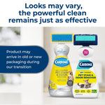 Graphic comparing old and new Carbona packaging with two bottles side by side and transition notice