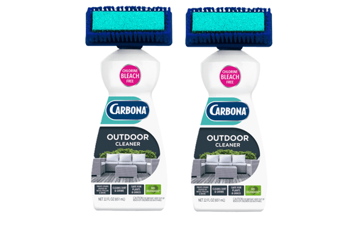 Two Carbona Outdoor Cleaner foam bottles with scrubber tops shown side-by-side on white background.