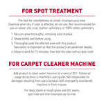 Product directions and instructions panel for spot treatment and carpet cleaner machine use in bold headings
