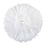 Flat-lay white microfiber mop head refill with central hole and dense looped strands