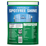 Back of Cascade Complete pouch showing 'Virtually Spotfree Shine' header, usage icons, ingredient chart and recycling symbol