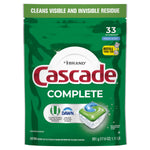 Front view of Cascade Complete green refill-style pouch with logo, Dawn emblem, pod image and '33 Actionpacs' callout