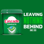 Green Cascade Complete plastic tub with action pac graphic alongside bold text 'Leaving Nothing Behind' on green field
