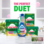 Product pairing hero showing Cascade Wicked tubs and a Dawn Powerwash bottle with 'The Perfect Duet' headline