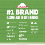 Green graphic proclaiming '#1 brand recommended in North America' with Cascade logo and multiple appliance brand logos