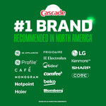 Green promotional panel stating '#1 Brand Recommended in North America' with Cascade logo and appliance brand logos