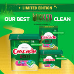Promotional layout showing three sizes of Cascade Wicked for Good limited edition containers on a green background