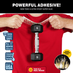 Demonstration image of a person pulling a Catchmaster glue board attached to a dumbbell, highlighting the product’s strong adhesive.