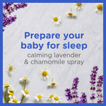 Promotional graphic with chamomile and lavender flowers and text ‘Prepare your baby for sleep’ on marble background