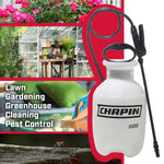 Lifestyle collage with Chapin 20000 sprayer and photos suggesting lawn, gardening, greenhouse, cleaning and pest use