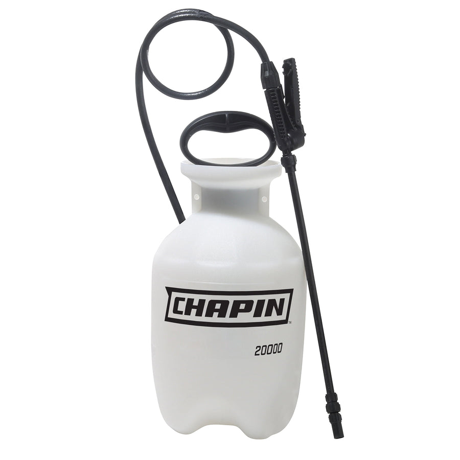 White Chapin 20000 one-gallon pump sprayer with black hose, wand and CHAPIN logo on the tank