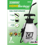 Chapin HOMEGardener packaging panel showing 1-gallon pump sprayer, features icons and green branding