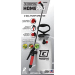 Chapin HomePro branded product panel showing 2-gal pump sprayer with feature callouts and USA badge