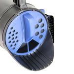 Front view of Chapin spreader outlet showing blue multi-setting spread pattern dial