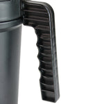 Close-up of the ribbed ergonomic handle on a Chapin hand ice-melt and seed spreader