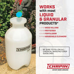 Chapin 20000 sprayer pictured beside text claiming it works with most liquid and granular products and brand logo