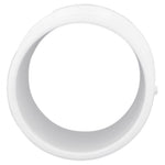 White PVC pipe adapter viewed from one end, showing circular internal profile and smooth exterior