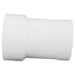 Horizontal side view of a white PVC adapter coupling showing stepped socket and plain barrel section