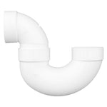 White PVC p-trap plumbing elbow and trap assembly shown against a plain background