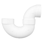 White PVC P-trap with pronounced u-bend and hub connections on a white background
