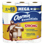 Pack of Charmin Essentials Mega toilet paper rolls with yellow Strong label and bear family mascot on front