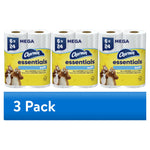 Three-pack of Charmin Essentials soft toilet paper packages with yellow label and bears mascot