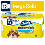 Packaged Charmin Essentials Soft toilet paper with yellow branded wrapper and bears