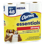 Close-up front view of Charmin Essentials Strong 12-mega-roll yellow package with bears logo