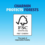 FSC certification panel graphic with text 'Charmin Protects Forests' and FSC logo and code.
