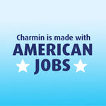 Blue gradient graphic stating “Charmin is made with American jobs” with two white stars